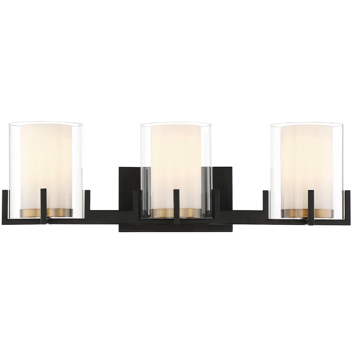 Eaton 3-Light Bathroom Vanity Light in Matte Black with Warm Brass Accents