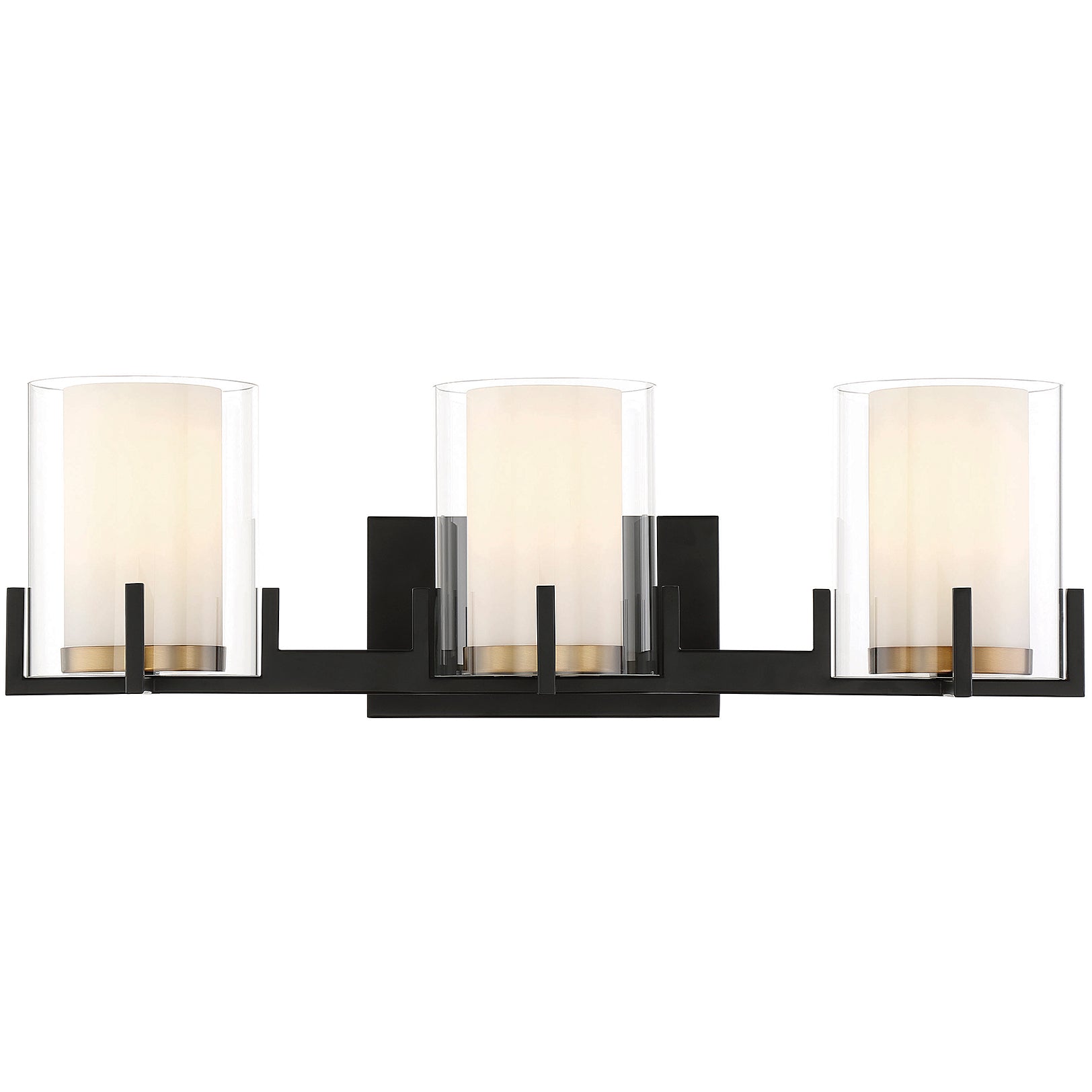 Eaton 3-Light Bathroom Vanity Light in Matte Black with Warm Brass Accents