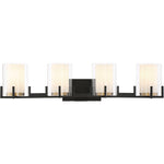 Eaton 4-Light Bathroom Vanity Light in Matte Black with Warm Brass Accents