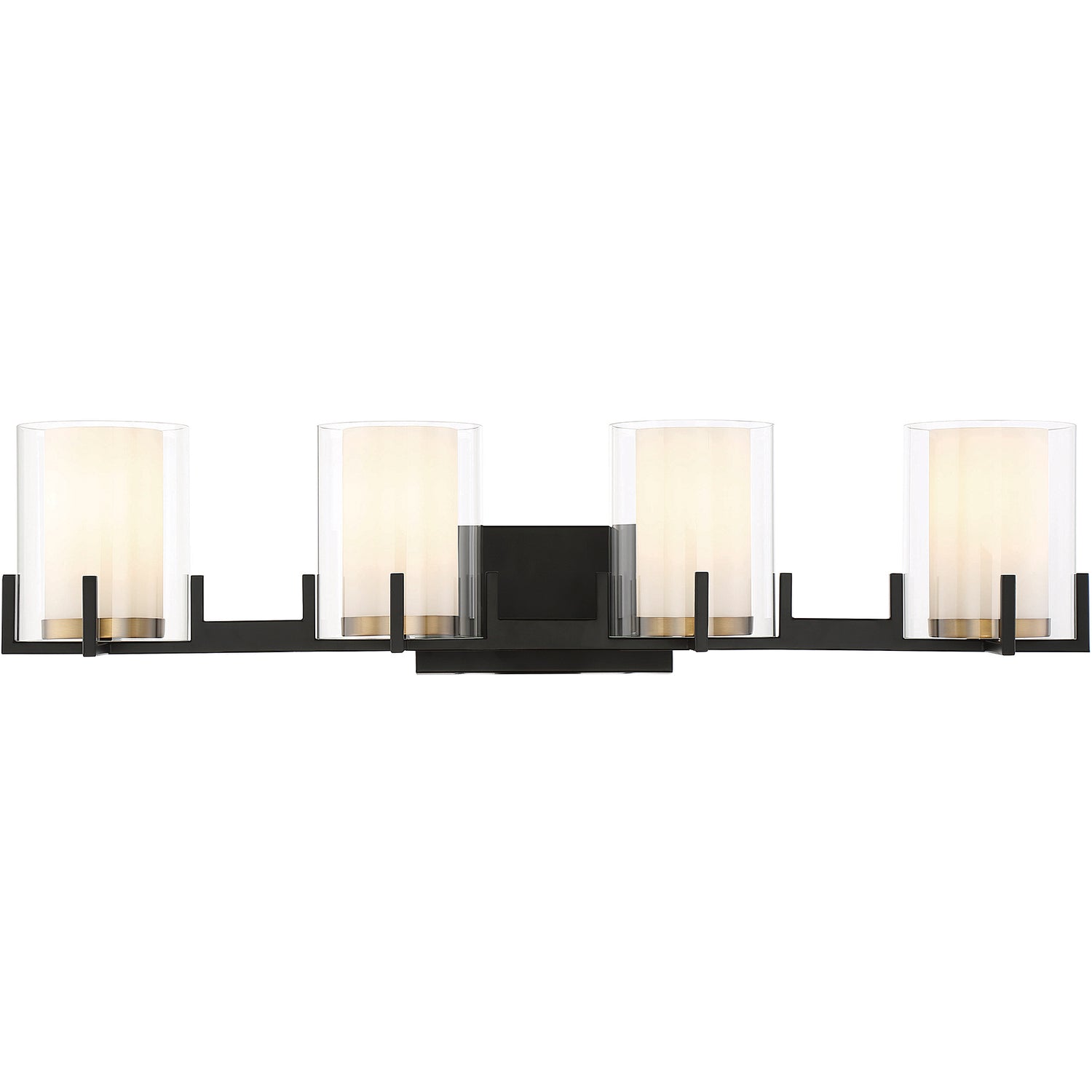 Eaton 4-Light Bathroom Vanity Light in Matte Black with Warm Brass Accents
