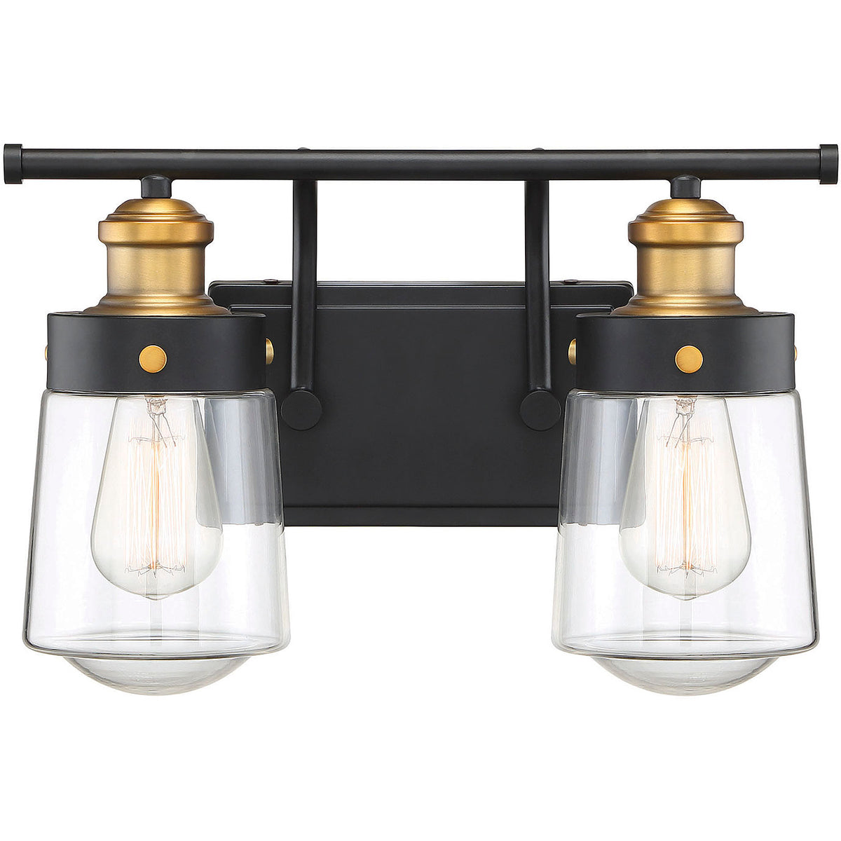 Macauley 2-Light Bathroom Vanity Light in Vintage Black with Warm Brass