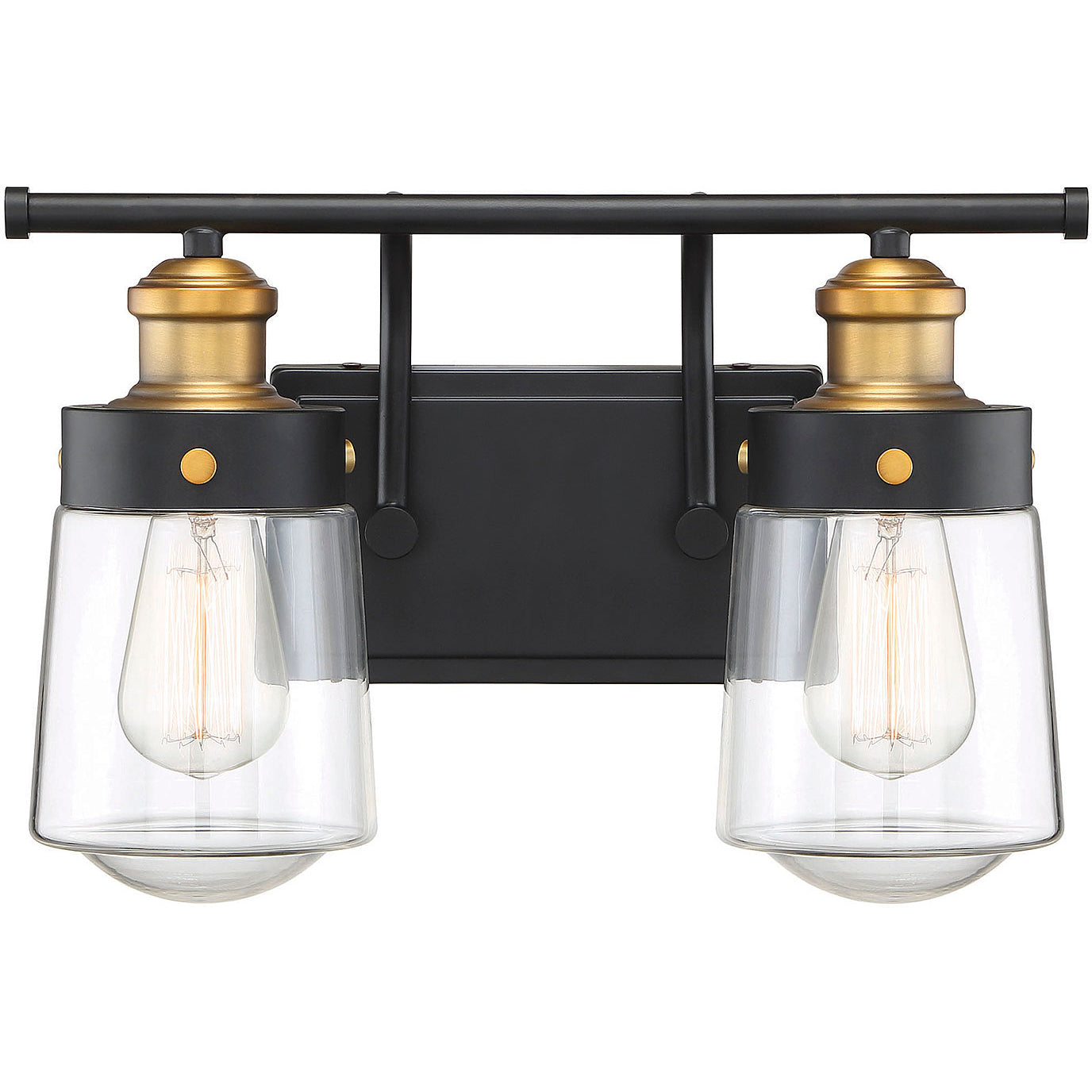 Macauley 2-Light Bathroom Vanity Light in Vintage Black with Warm Brass