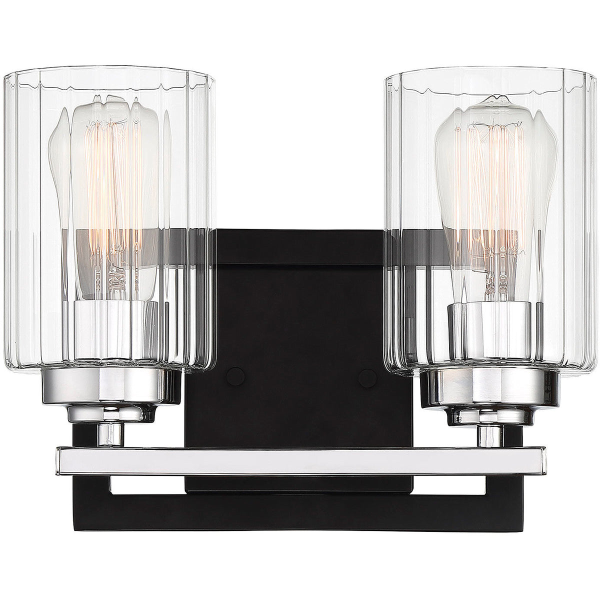 Redmond 2-Light Bathroom Vanity Light in Matte Black with Polished Chrome Accents