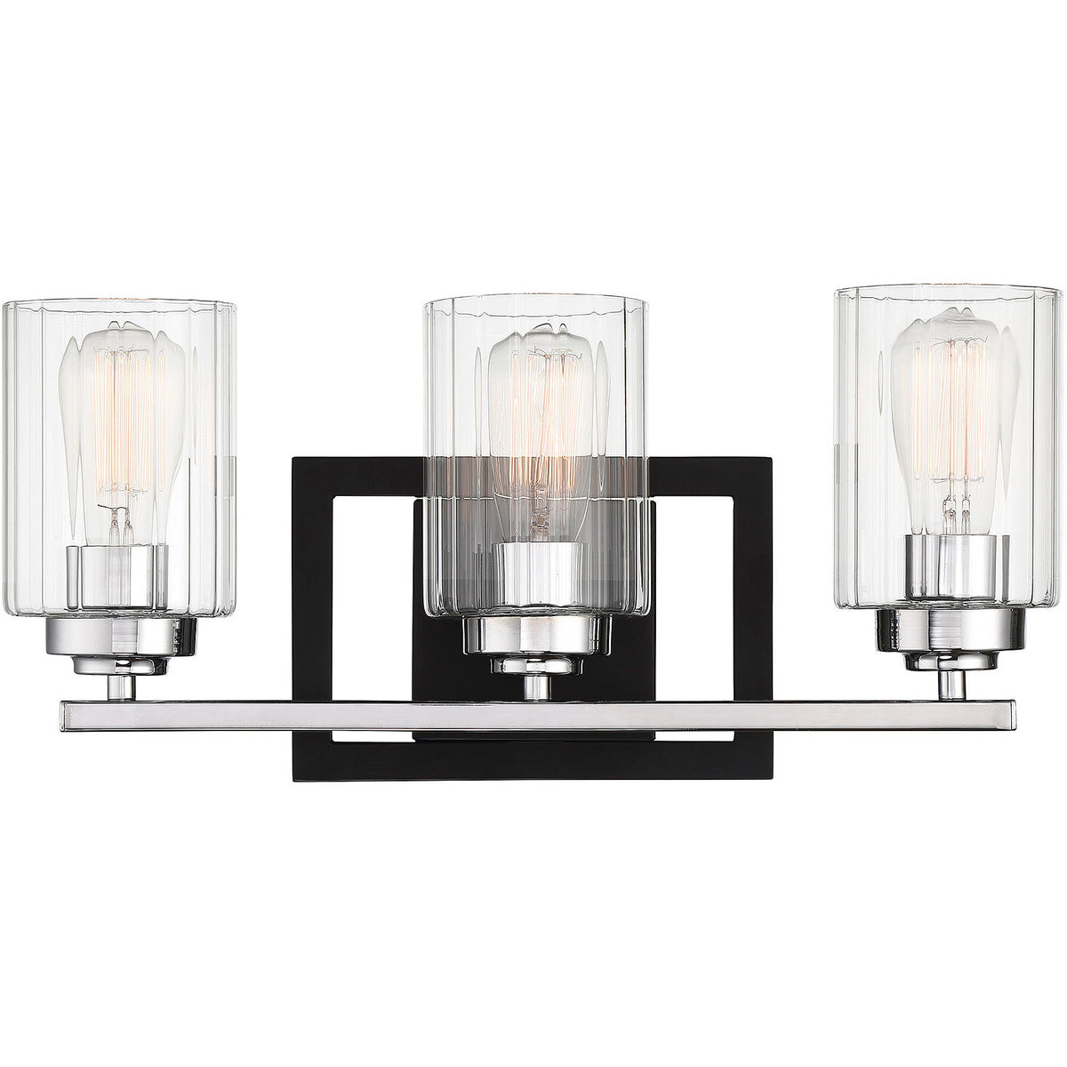 Redmond 3-Light Bathroom Vanity Light in Matte Black with Polished Chrome Accents