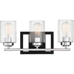 Redmond 3-Light Bathroom Vanity Light in Matte Black with Polished Chrome Accents