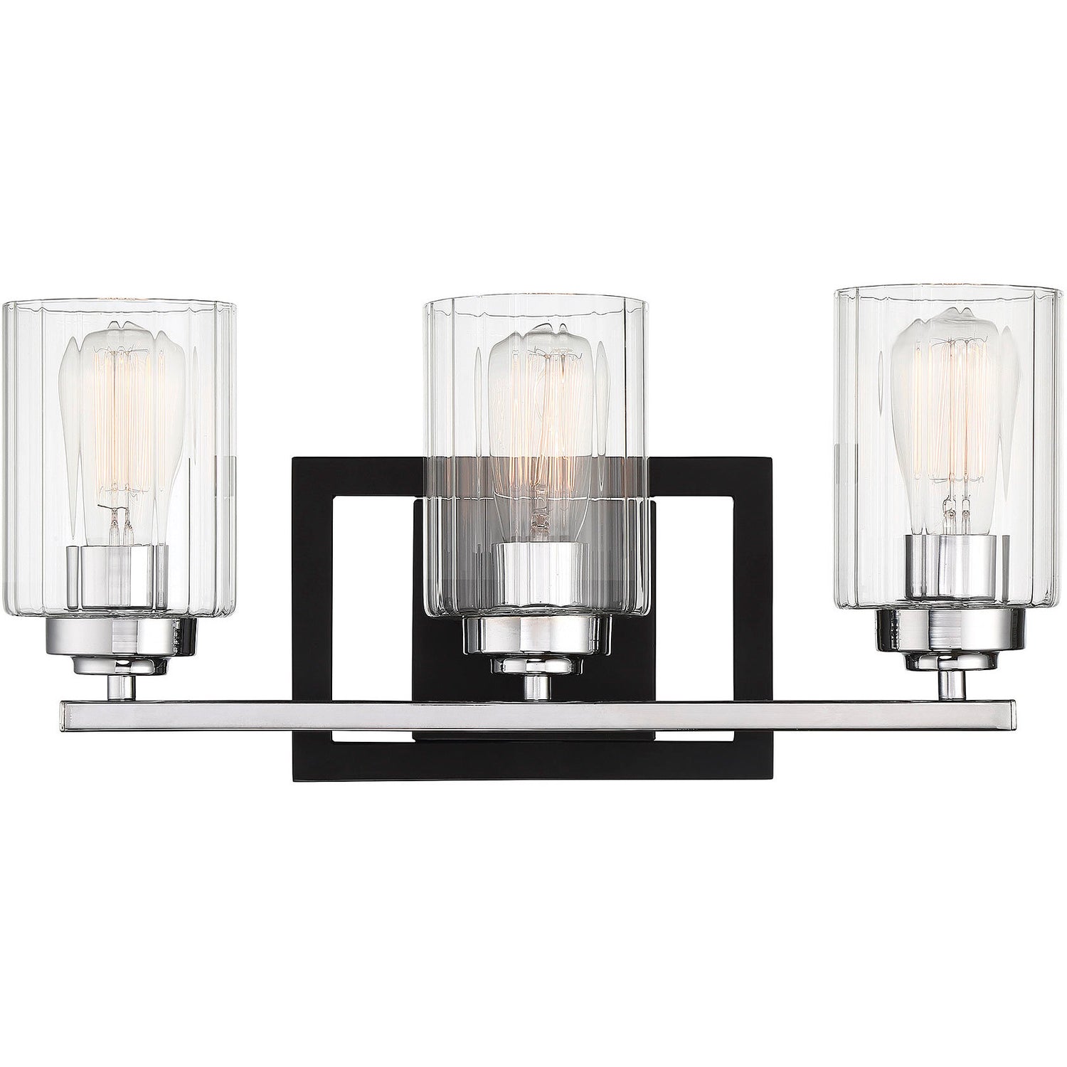Redmond 3-Light Bathroom Vanity Light in Matte Black with Polished Chrome Accents
