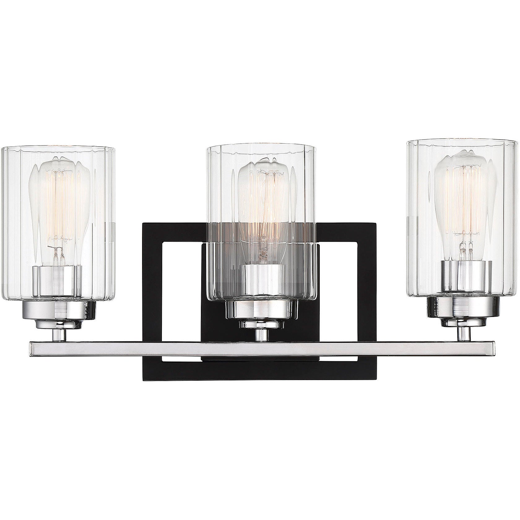 Redmond 3-Light Bathroom Vanity Light in Matte Black with Polished Chrome Accents