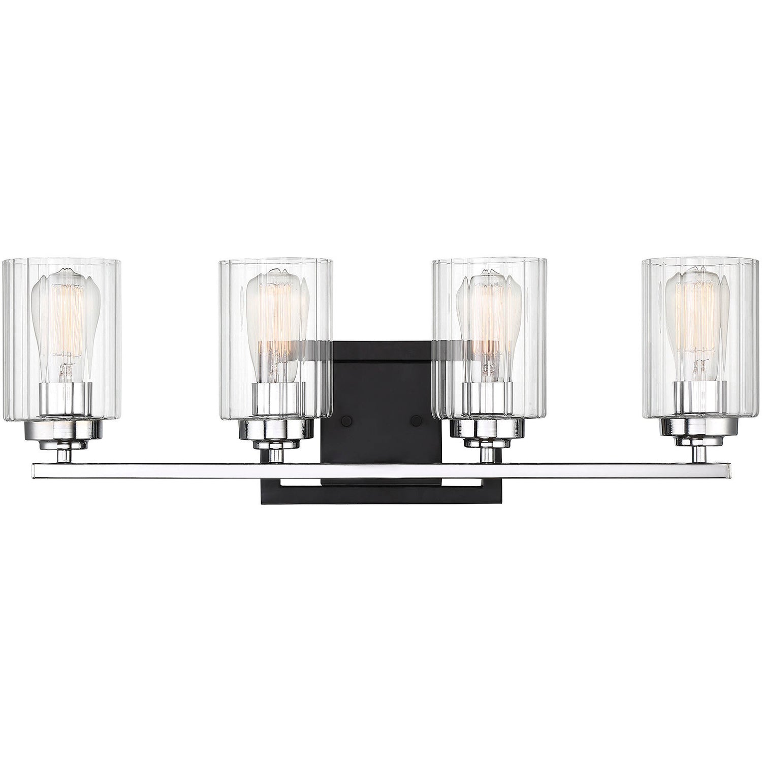 Redmond 4-Light Bathroom Vanity Light in Matte Black with Polished Chrome Accents