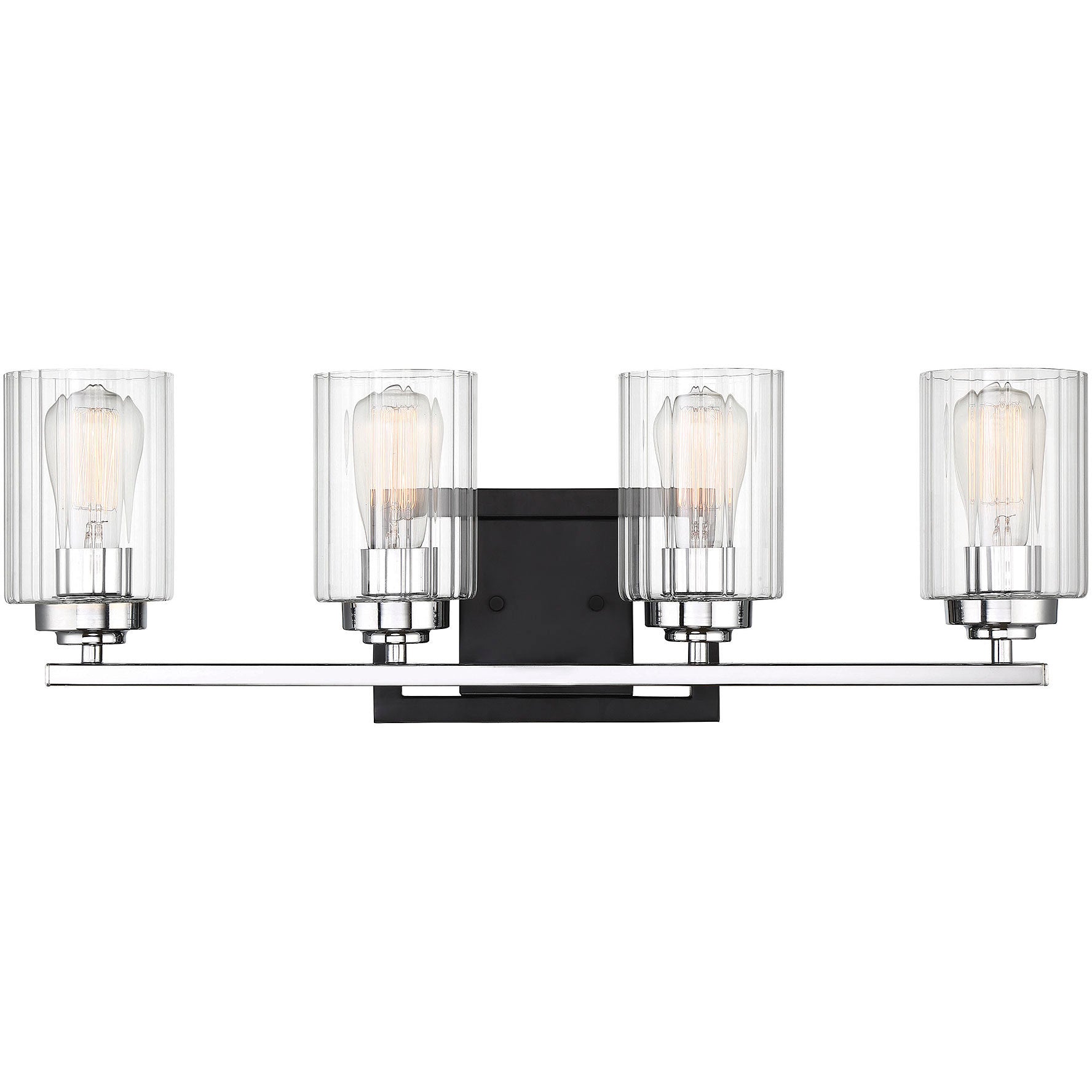 Redmond 4-Light Bathroom Vanity Light in Matte Black with Polished Chrome Accents
