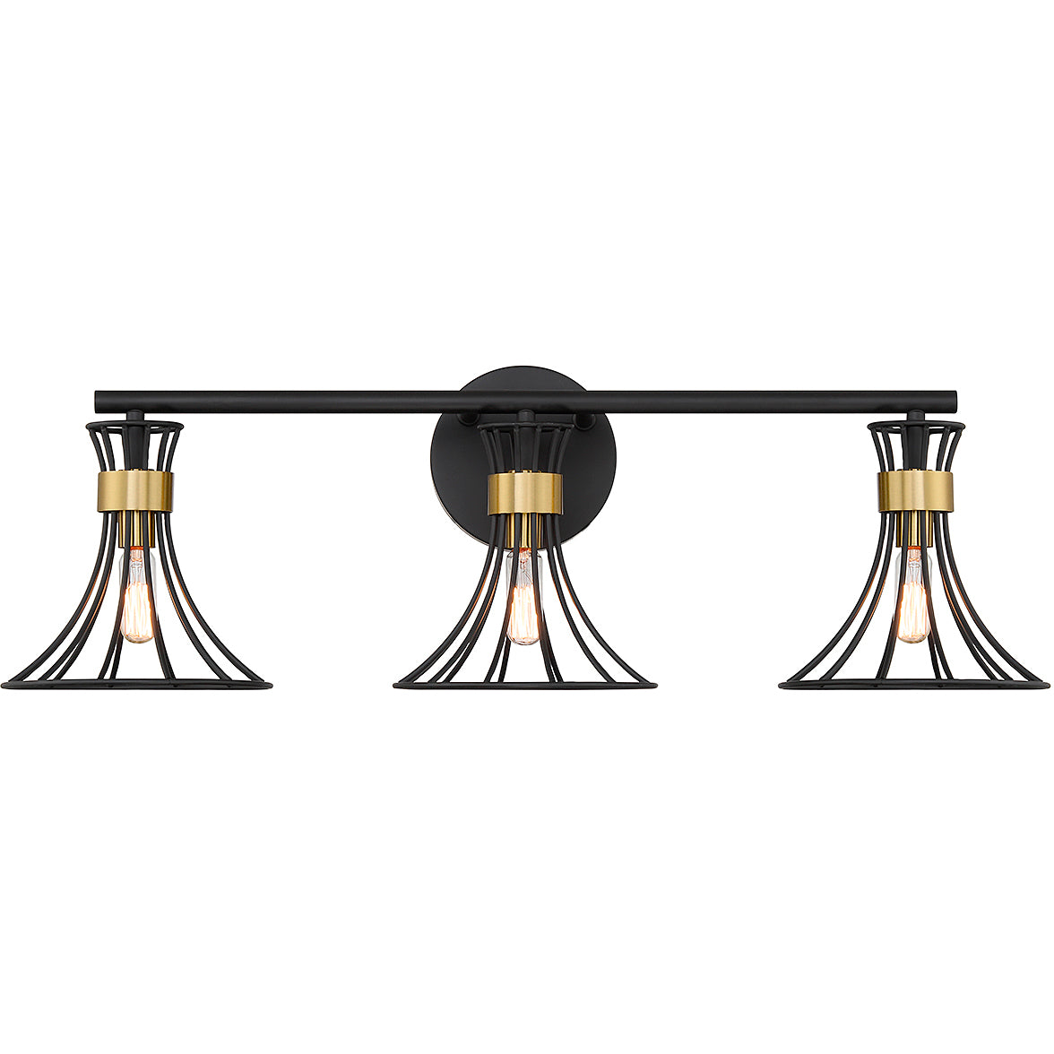 Breur 3-Light Bathroom Vanity Light in Matte Black with Warm Brass Accents