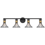 Breur 4-Light Bathroom Vanity Light in Matte Black with Warm Brass Accents