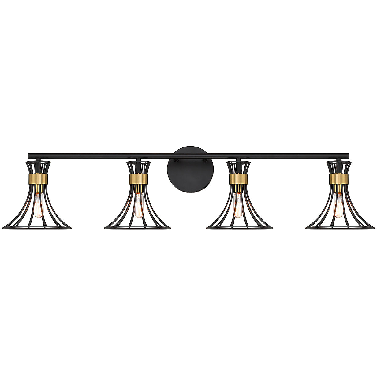 Breur 4-Light Bathroom Vanity Light in Matte Black with Warm Brass Accents