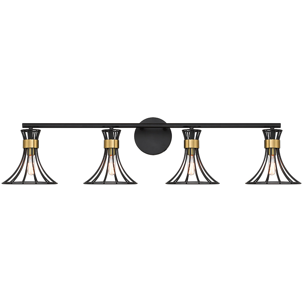 Breur 4-Light Bathroom Vanity Light in Matte Black with Warm Brass Accents