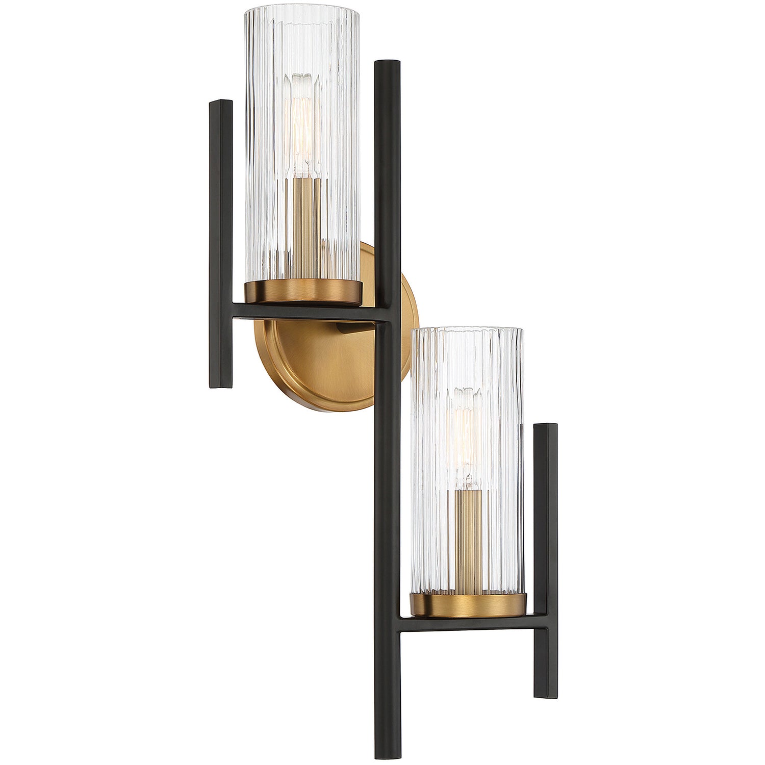 Midland 2-Light Wall Sconce in Matte Black with Warm Brass Accents