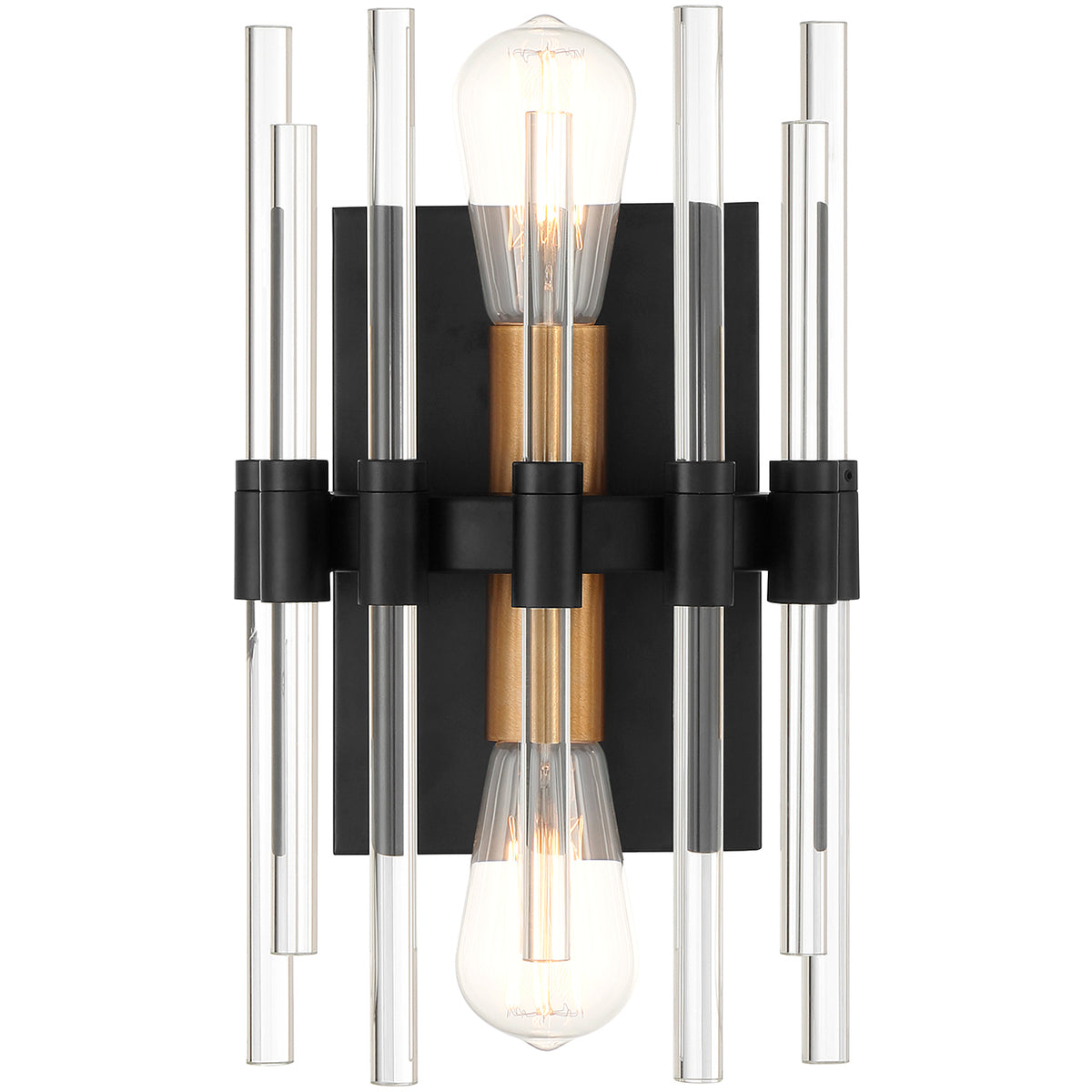 Santiago 2-Light Wall Sconce in Matte Black with Warm Brass Accents