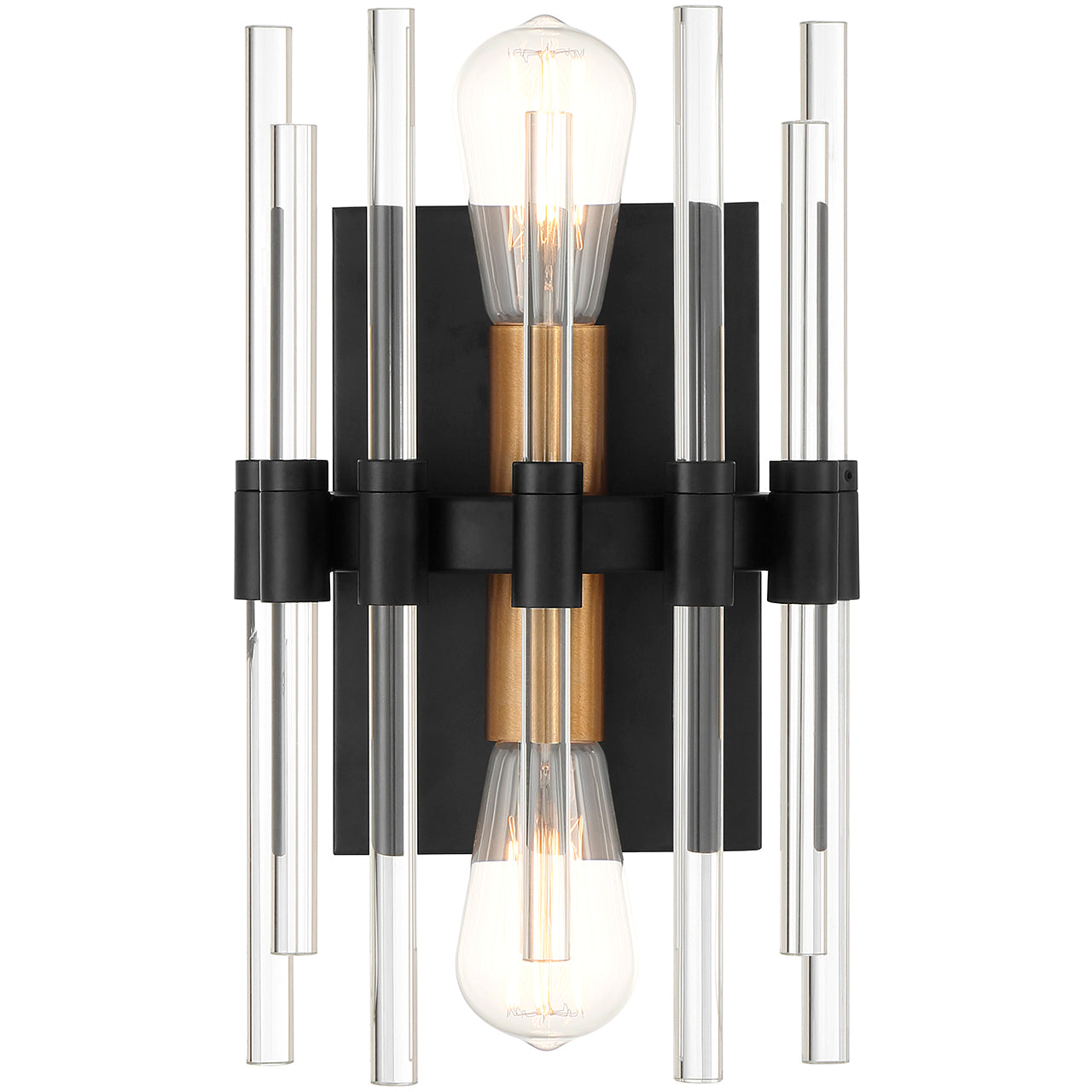 Santiago 2-Light Wall Sconce in Matte Black with Warm Brass Accents