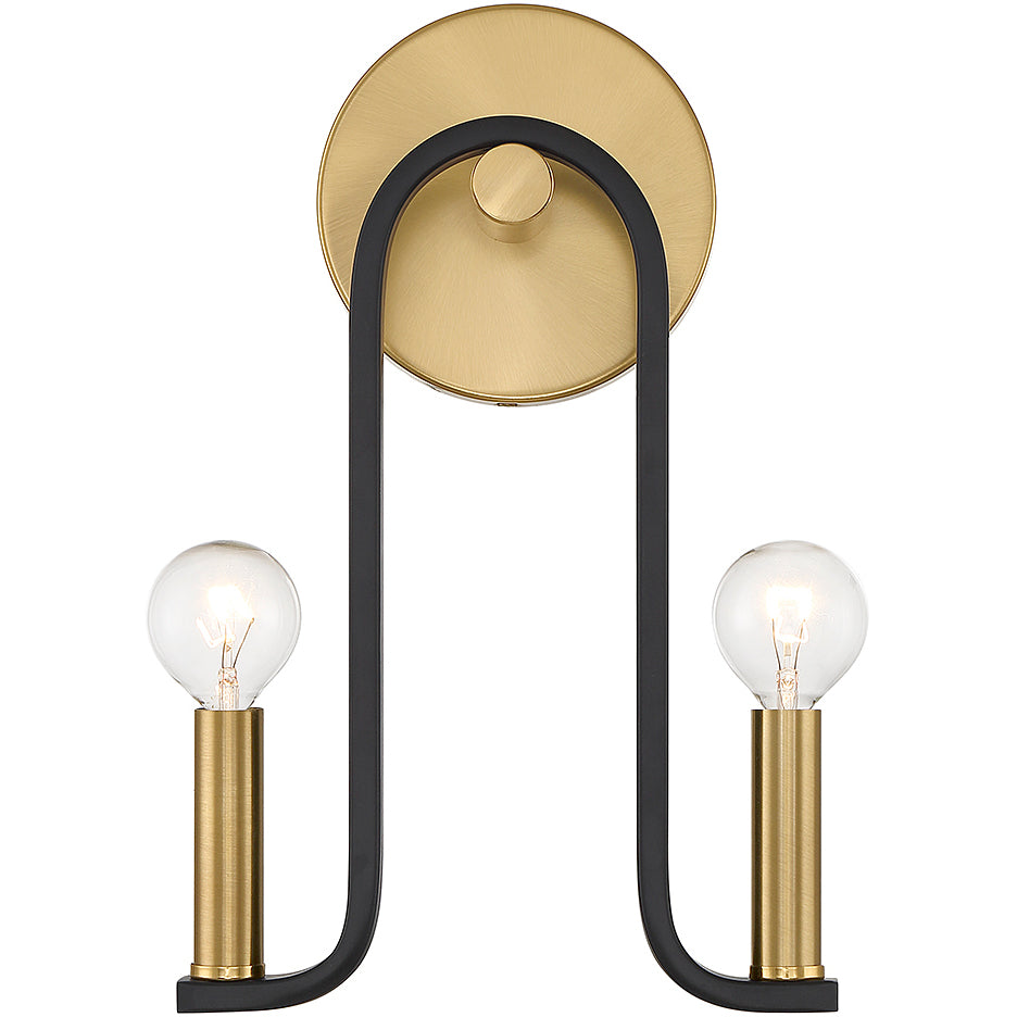 Archway 2-Light Wall Sconce in Matte Black with Warm Brass Accents