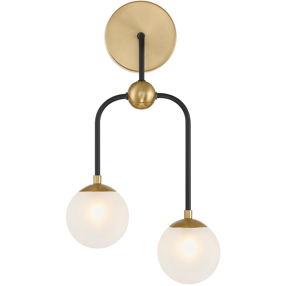 Couplet 2-Light Wall Sconce in Matte Black with Warm Brass Accents