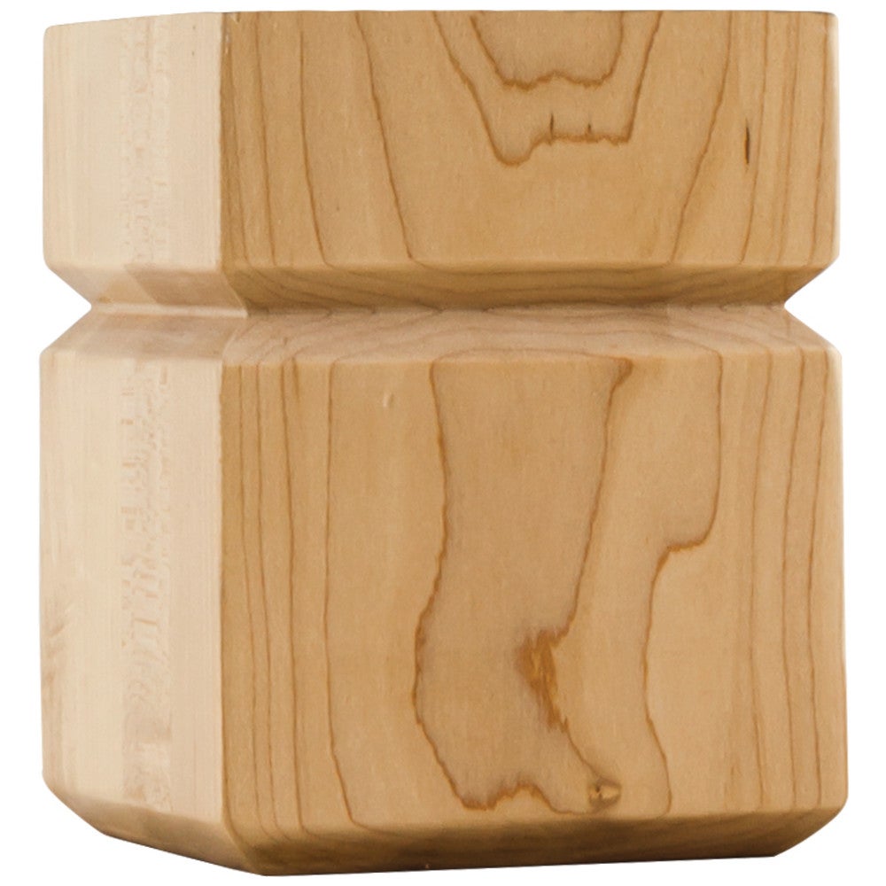 3-1/2" W x 3-1/2" D x 4-1/2" H Maple Square Grooved Shaker Bun Foot