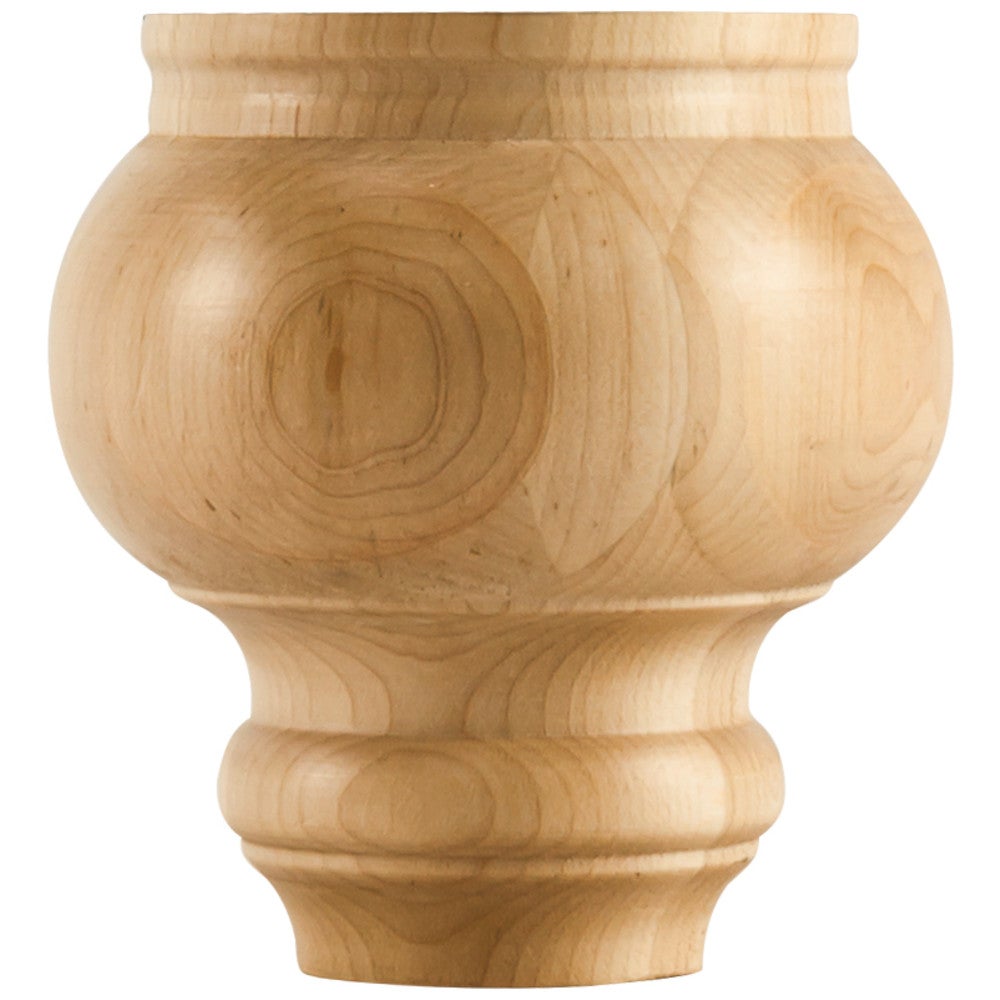 4-1/2" W x 4-1/2" D x 4-1/2" H Maple Turned Transitional Bun Foot