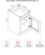 Rose Hill Signature Shaker — White — Base Cabinet B15 - Specification Drawing