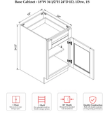 Rose Hill Signature Shaker — Grey — Base Cabinet B18 - Specification Drawing