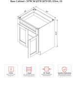 Rose Hill Regal Shaker — Oyster — Base Cabinet B33 - Specification Drawing
