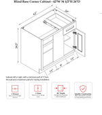 Rose Hill Era Shaker — Walnut — Blind Corner Base Cabinet BBC42/45 - Specification Drawing