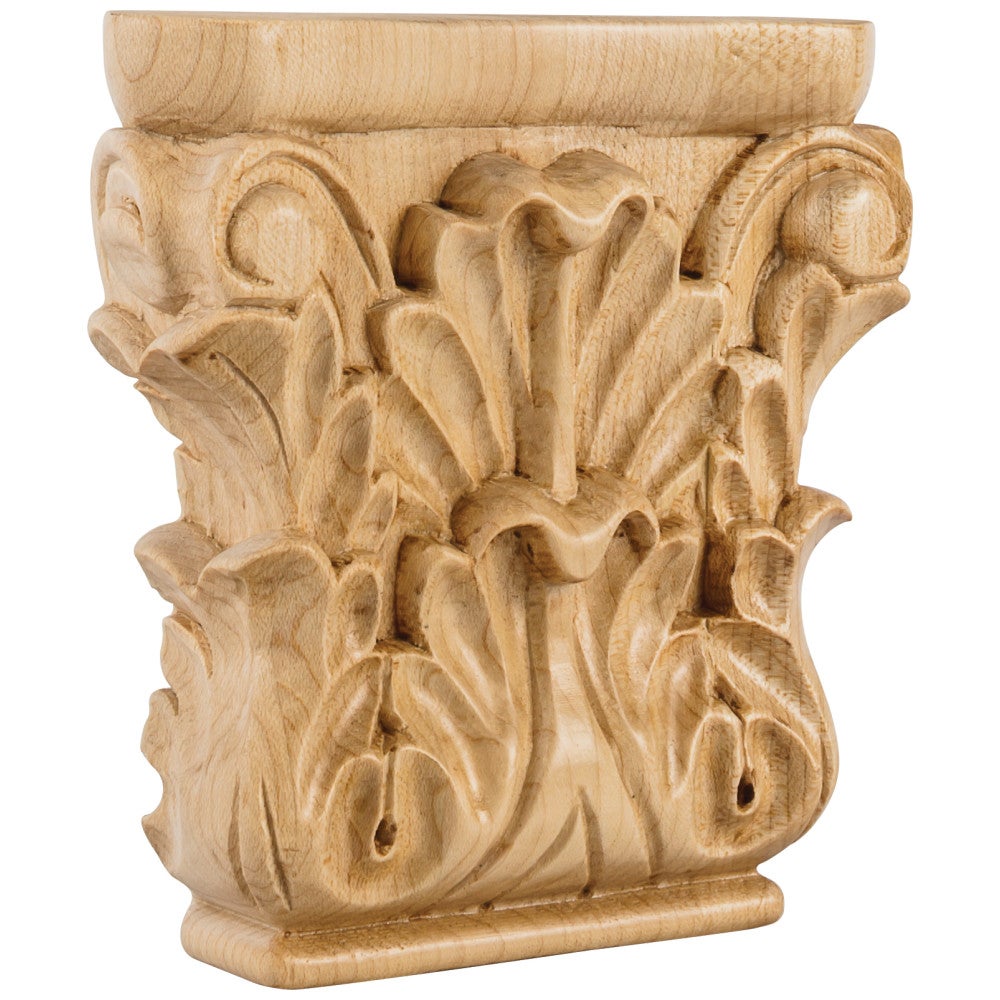4-3/4" W x 1-1/4" D x 4-3/4" H Rubberwood Acanthus Capital