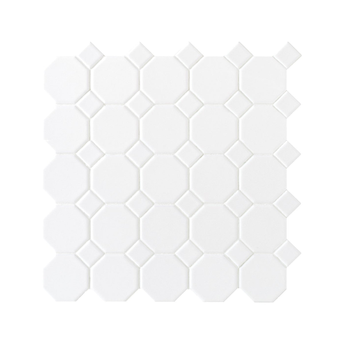 Octagon & Dot Matte White ceramic mosaic