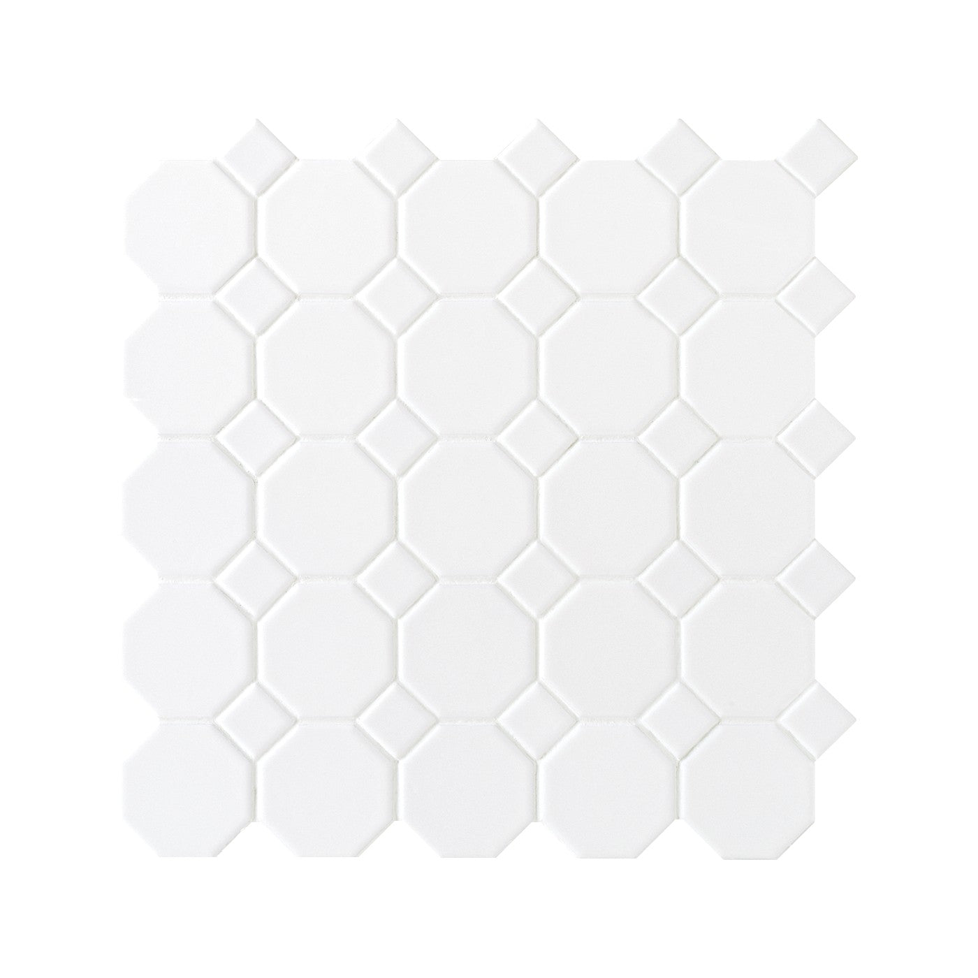 Octagon & Dot Matte White ceramic mosaic