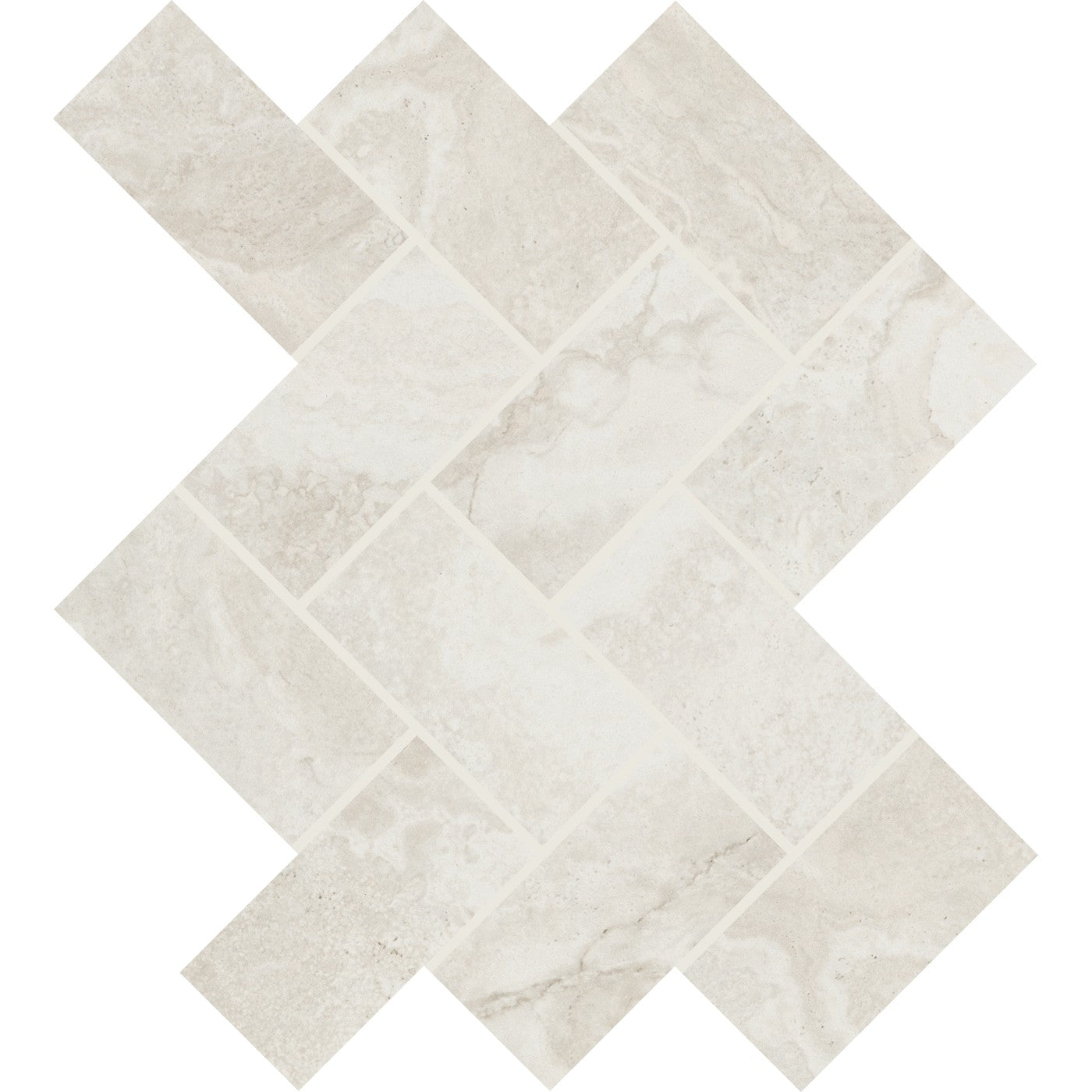 Daltile Archaia Relic White 2″×4″ herringbone ceramic mosaic