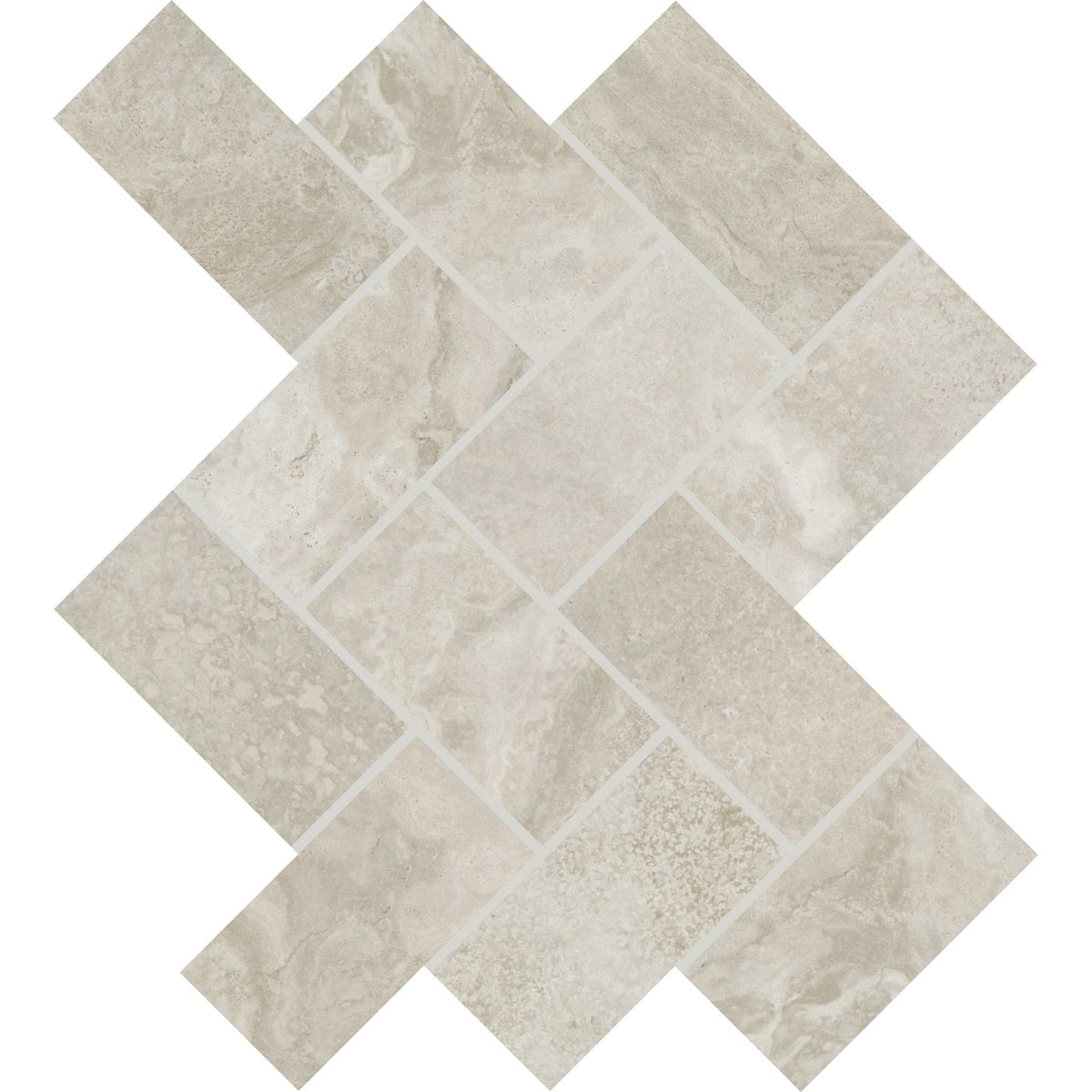 Daltile Archaia Province Grey 2″×4″ herringbone ceramic mosaic