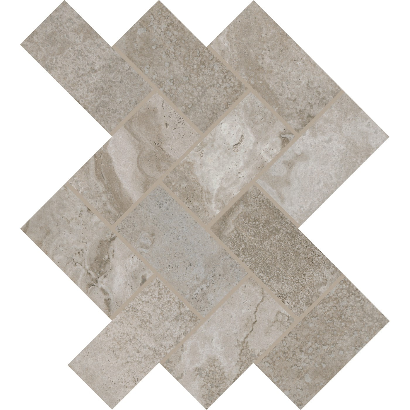 Daltile Archaia Atlas Grey 2″×4″ herringbone ceramic mosaic