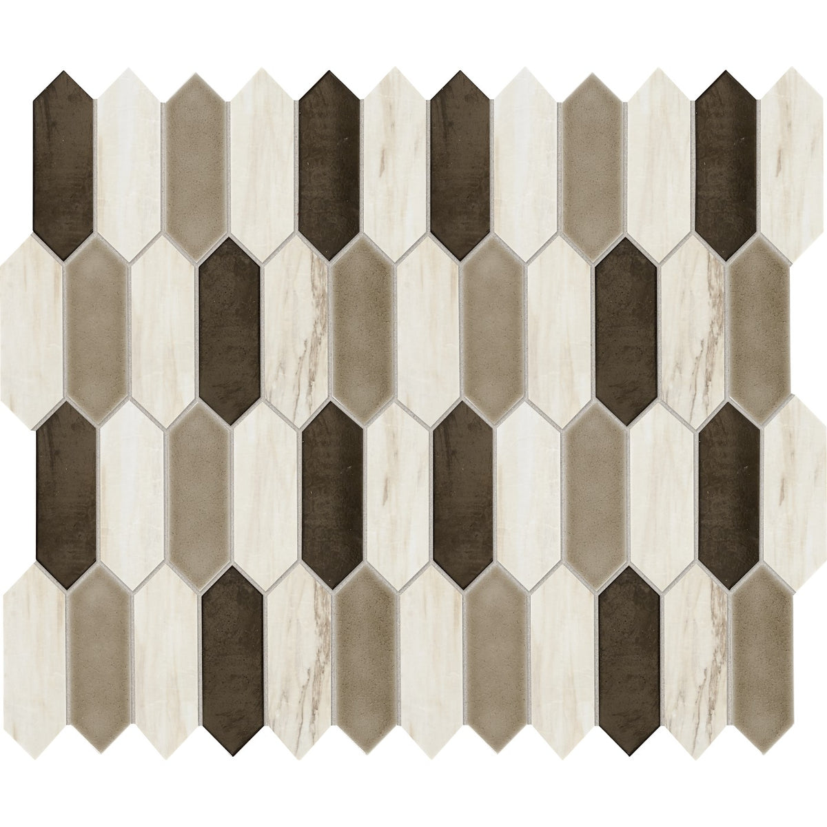 Daltile Fonte Pier White Blend 2x6 picket mosaic