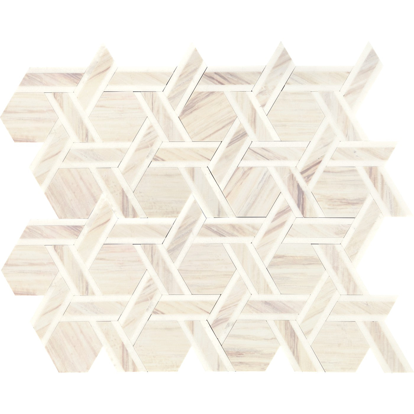 Daltile Fonte Pier White Blend rotating hexagon mosaic