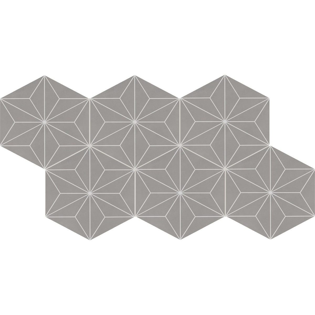 Daltile Scrapbook Memory Grey Asanoha 8in hexagon decor porcelain tile