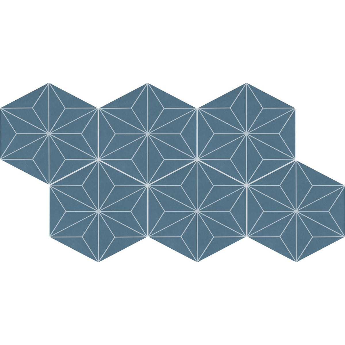 Daltile Scrapbook Keepsake Blue Asanoha 8in hexagon decor porcelain tile