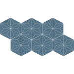 Daltile Scrapbook Keepsake Blue Asanoha 8in hexagon decor porcelain tile