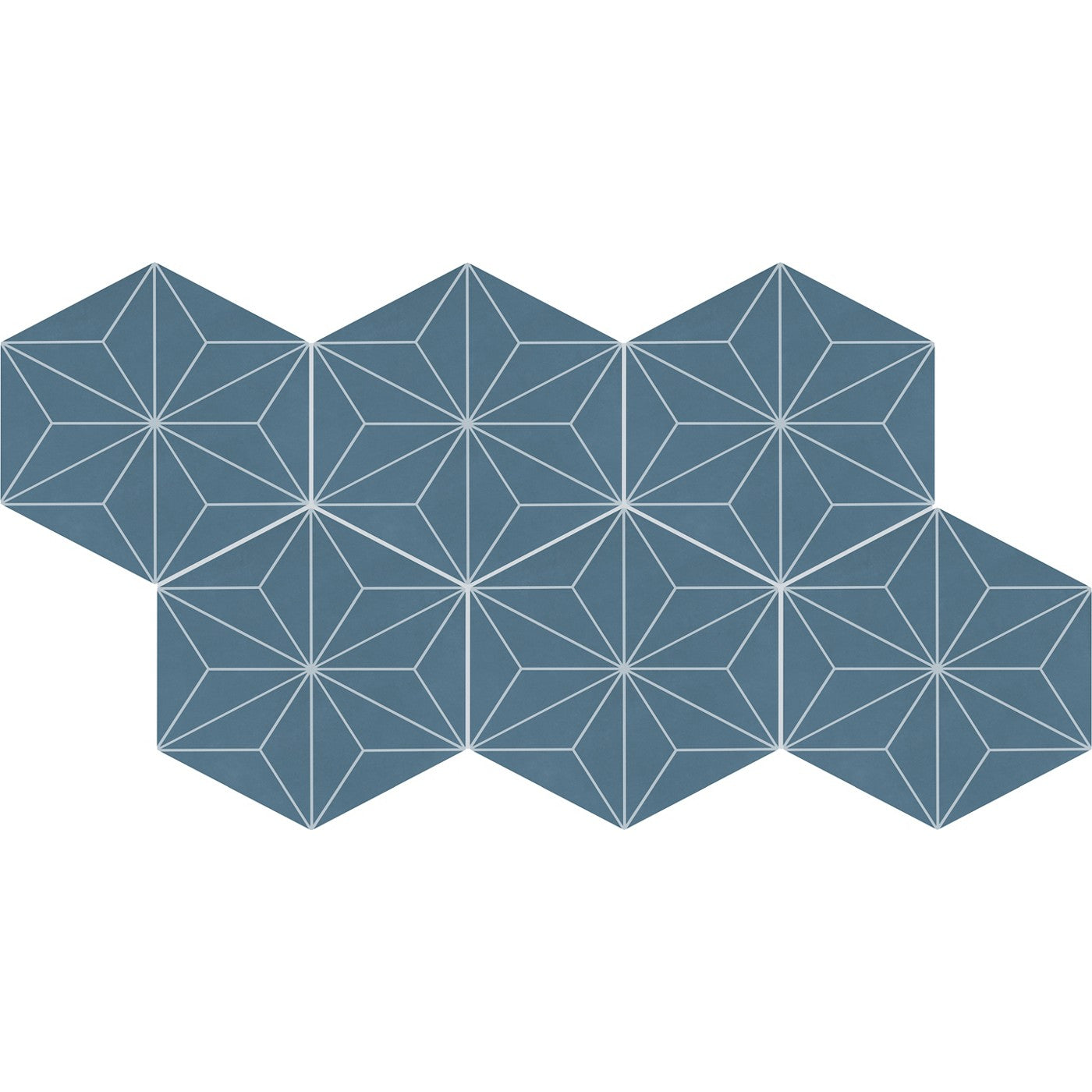 Daltile Scrapbook Keepsake Blue Asanoha 8in hexagon decor porcelain tile