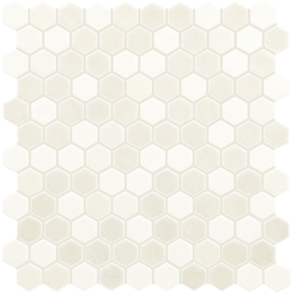 Daltile Uptown Glass Alabaster 1 inch hex mosaic