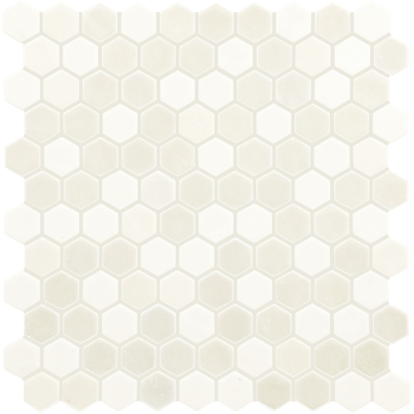 Daltile Uptown Glass Alabaster 1 inch hex mosaic