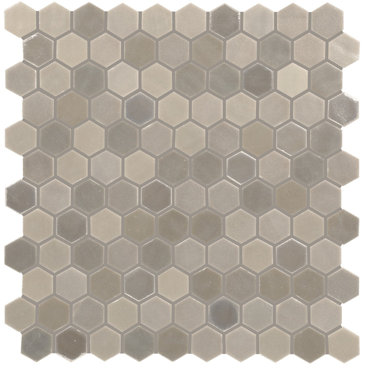 Daltile Uptown Glass Frost Moka 1 inch hex mosaic
