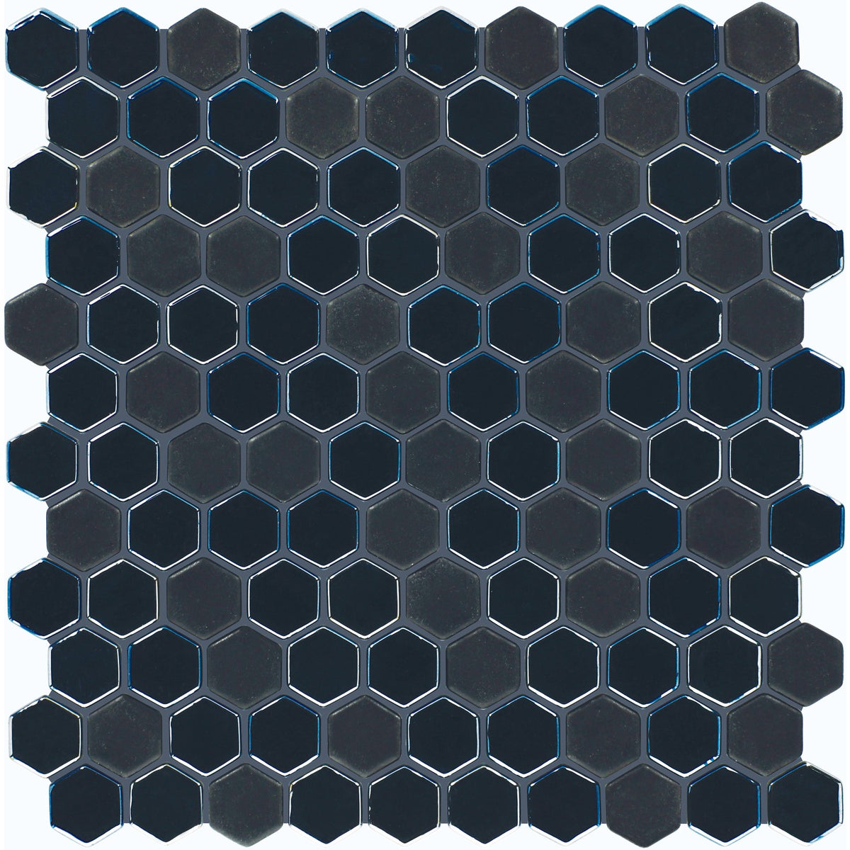 Daltile Uptown Glass Ebony 1 inch hex mosaic
