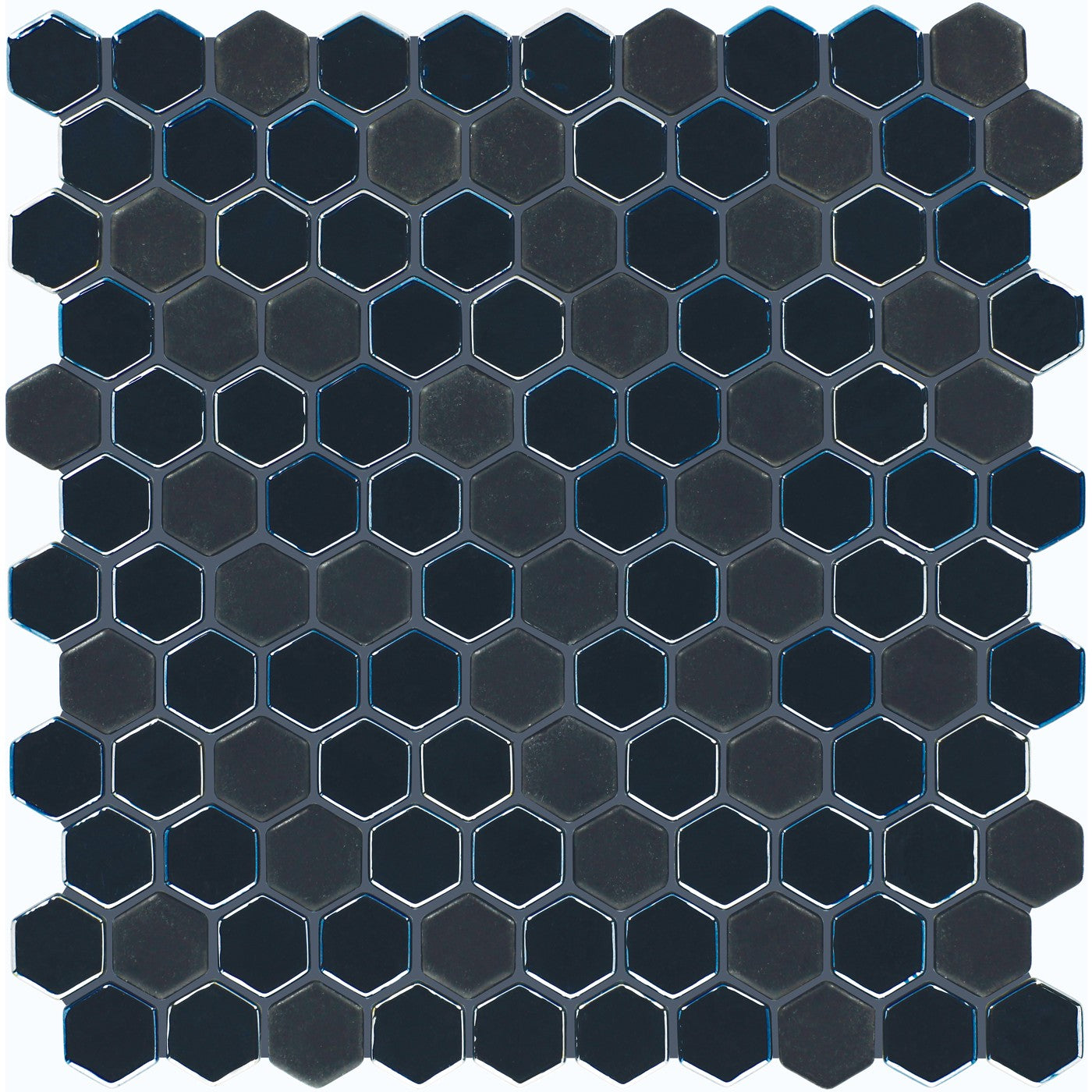 Daltile Uptown Glass Ebony 1 inch hex mosaic