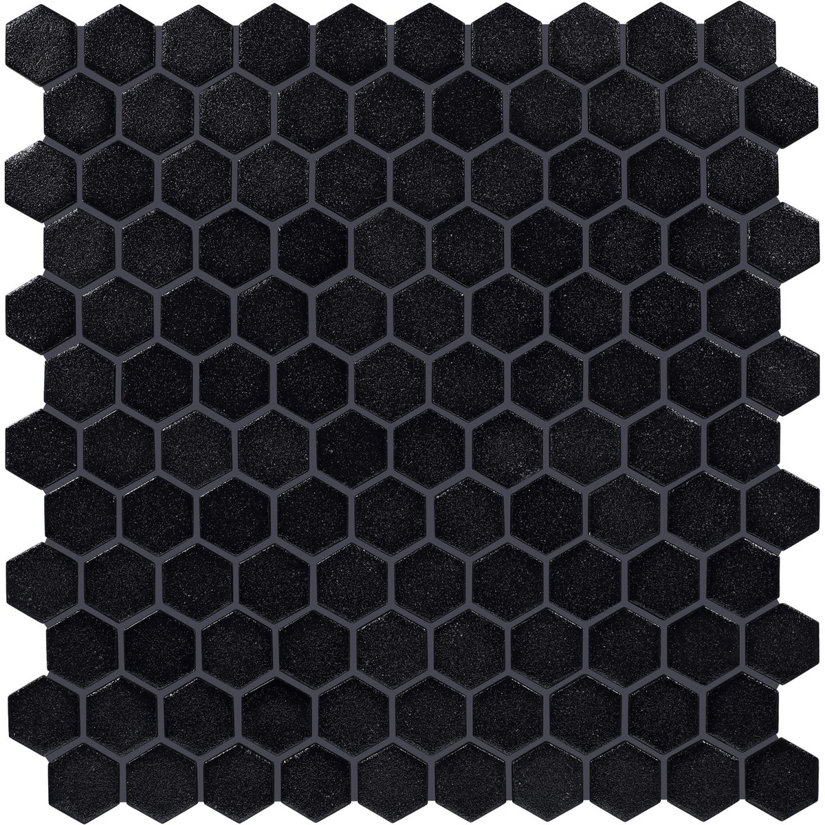 Daltile Uptown Glass Matte Ebony 1 inch hex mosaic