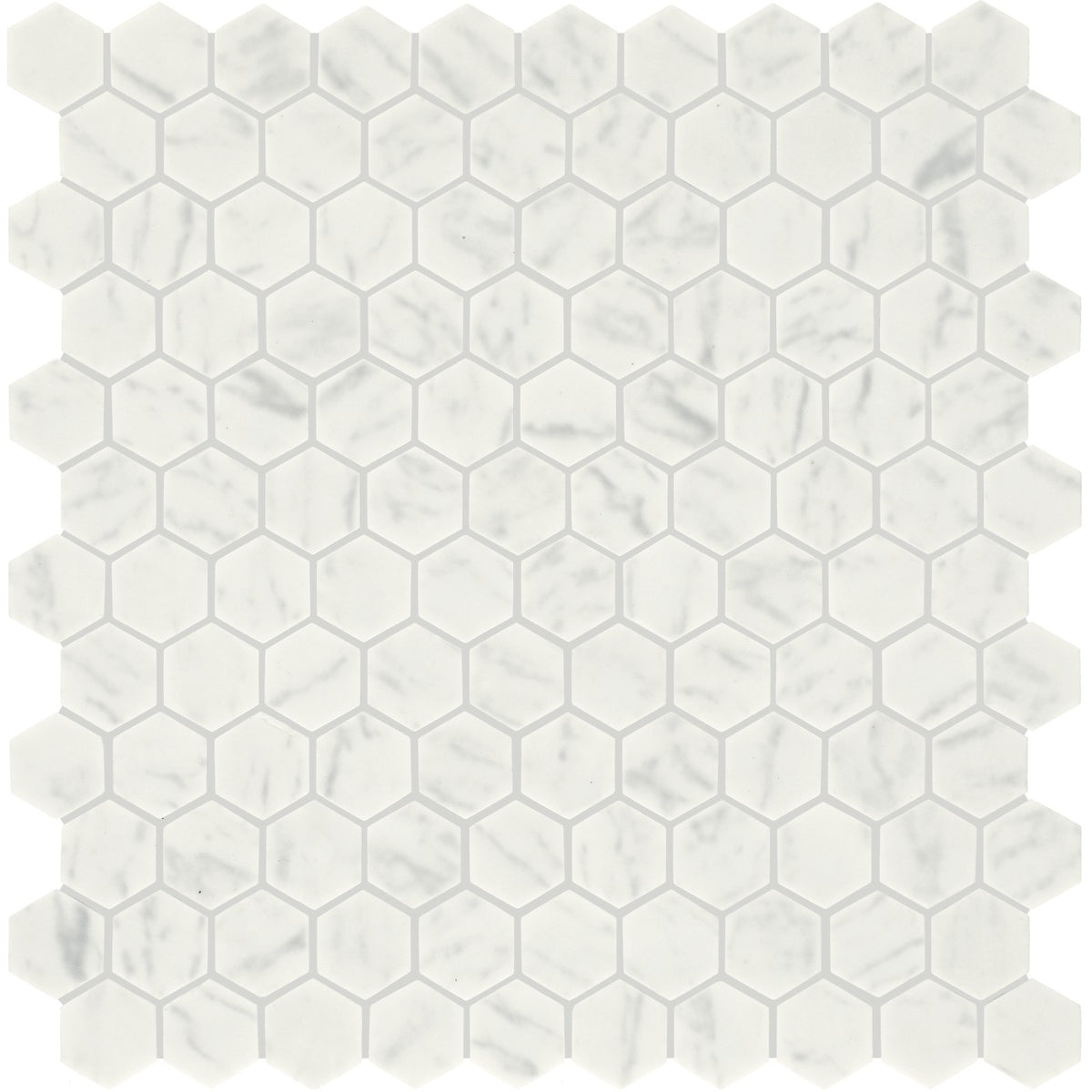 Daltile Uptown Glass Carrara 1 inch hex mosaic