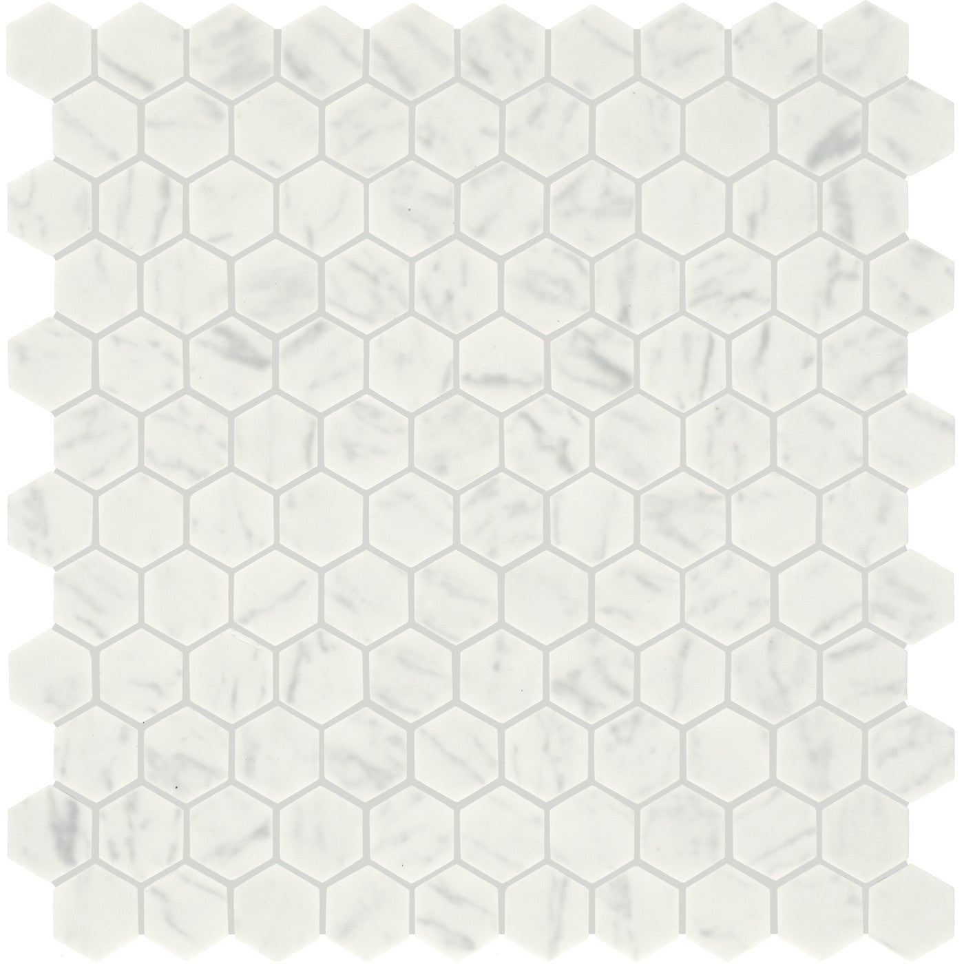 Daltile Uptown Glass Carrara 1 inch hex mosaic