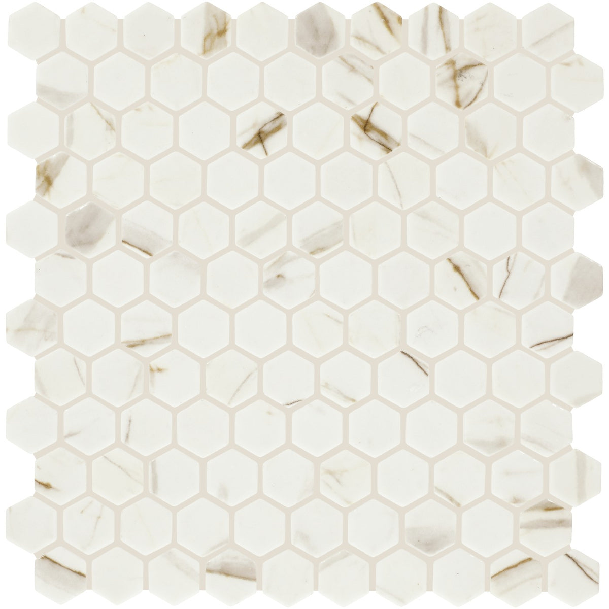 Daltile Uptown Glass Posh Spritzer 1 inch hex mosaic