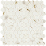 Daltile Uptown Glass Posh Spritzer 1 inch hex mosaic